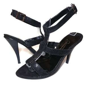 Jessica Simpson Snakeskin Ankle Strap Sandal Heels Womens Size 5 Black